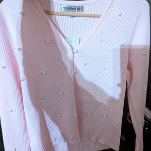 Madden Girl Light Pink Pearl V-Neck Sweater